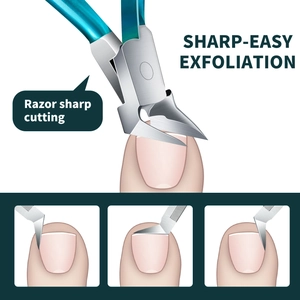 Professional stainless steel cuticle nipper with sharp curved blades and teal handle