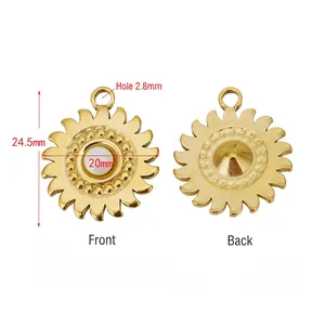 Golden stainless steel sunflower pendant with pearl center for DIY jewelry making