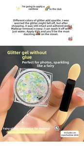 Glitter gel jar with applicator wand for sparkling stage makeup and party festival face art