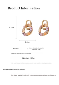 Detailed size view of baroque hoop earrings with zircon and silver pins, 3.7cm x 2.5cm