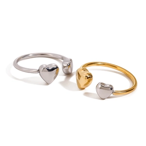 Bagues cœur ajustables en acier inoxydable doré 18 carats en argent et bicolore moderne
