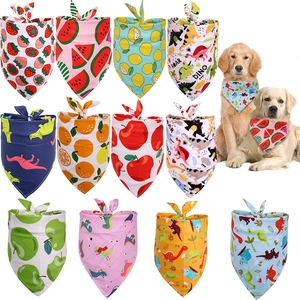 Pet Bandana Cotton Saliva Towel Fruit Dinosaur Print Adjustable Washable Scarf For Small Medium Large Dogs Cats