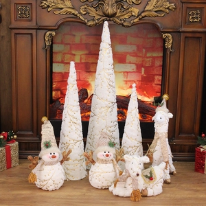 Decorazioni Albero Di Natale Conici Tessuto Peluche Bianco Motivo Rami Dorati Addobbi Da Scrivania Per Casa Festa Display