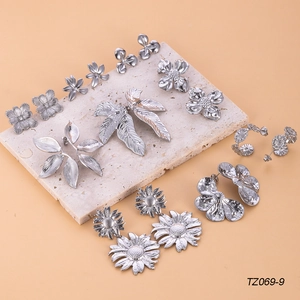 Edgy street style silver sunflower and leaf titanium steel earrings set on stone