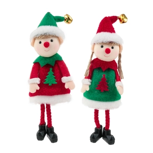 Cute Christmas elf dolls ornaments with bells for holiday tree decoration set of 2