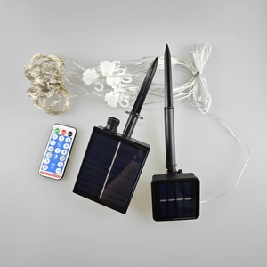 Solar LED curtain lights set including copper wire strings, solar panels and remote control