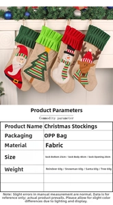 Detail view of 4-pack cartoon Christmas stockings with sizes and weight parameters