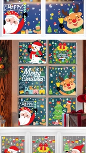 Autocollants de Noël détaillés avec Père Noël, bonhomme de neige et élan sur vitre