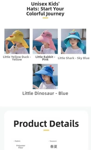 Detail showing various cartoon styles and breathable polyester fabric of kids sun hats