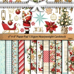 6x6 inch vintage Christmas scrapbooking paper set with Santa and reindeer designs