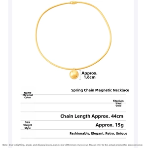 Detailed technical view of a golden lucky bead necklace with dimensions and material specs