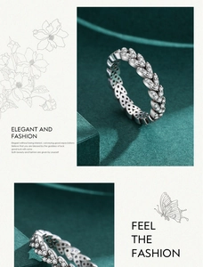 Detailed close-up of 925 silver leaf ring featuring micro-inset cubic zirconia stones
