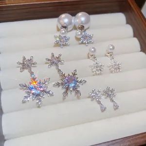 Schneeflocke Künstliche Perlenohrringe Mit 925er Silber Ohrstecker Zirkon Wassertropfen Winterurlaub Eleganter Schmuck Für Damen