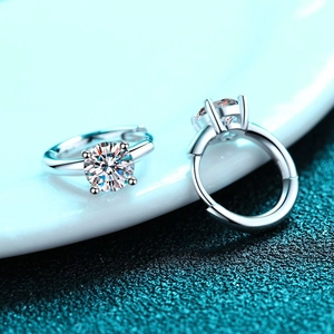 Classic 925 sterling silver hoop earrings with 4-prong moissanite setting for women