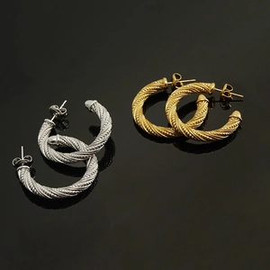 Hoop Earrings Stainless Steel 18K Gold Plated Twisted Rope Texture Geometric Round Fashion Jewelry For Women
