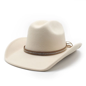 Classic beige felt western cowboy hat with studded leather band and wide curved brim
