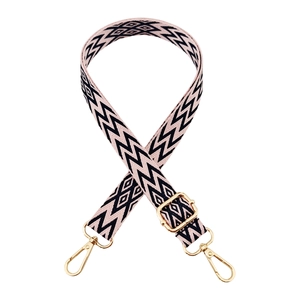 Pink and black geometric woven replacement shoulder strap with gold metal buckles for bags