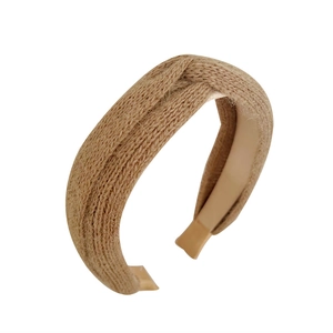 Minimalist milk tea brown knitted criss-cross headband for women with cozy winter texture