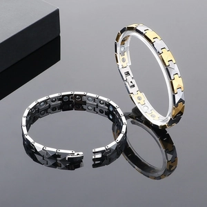 Polished tungsten steel magnetic therapy bracelet for men in gold and silver finish
