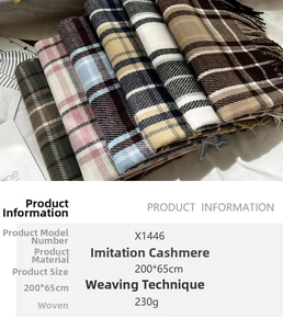 Detailed view of checkered scarves texture and material specifications chart