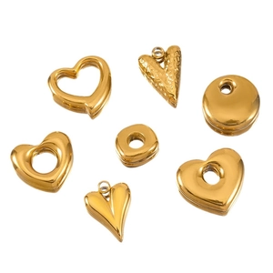 Set of 7 gold-plated stainless steel heart and bead charms for DIY jewelry making