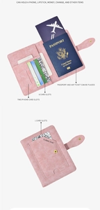 Pink passport wallet interior showing six card slots and back pocket for easy access