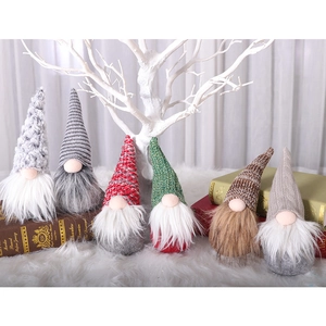 Christmas Gnome Ornaments Knitted Fabric Faux Fur Swedish Tomte Gonk Handcrafted Long Beard Holiday Desktop Decoration