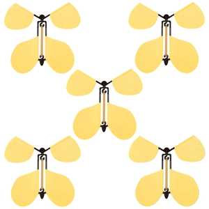 Pack of 5 yellow macaron flying butterfly magic toys with rubber band power