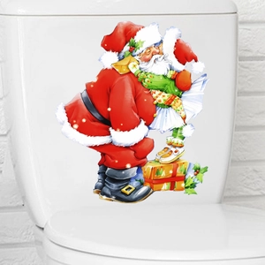 Santa Claus Christmas Toilet Sticker PVC Waterproof Removable Decal For Bathroom Holiday Home Decor Cartoon Style