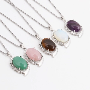 Hip Hop Anhänger Halskette Edelstahl Seilkette Ovaler Edelstein Mit Strasssteinen Für Damen Elegant Vintage Stil