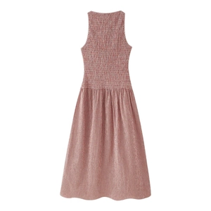 Robe Maxi À Carreaux Pour Femmes Sans Manches Col Rond Buste Smoké Rouge Blanc Polyester Été Décontracté Vacances Ligne A