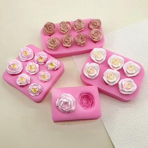 Multi-slot pink silicone rose flower molds for chocolate baking and handmade soap making