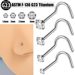 G23 Titanium Nose Stud L-Bend Body Piercing Jewelry With Round Zircon Minimalist Polished Style For Men And Women