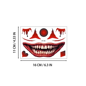 Halloween scary mouth temporary tattoo sticker with bloody teeth for party makeup