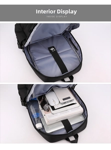 Internal view of Oxford fabric backpack showing a padded laptop compartment and spacious main storage