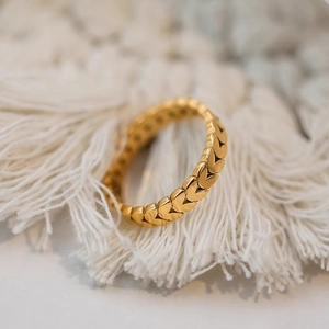 Heart Wheat Ear Ring 18K Gold Plated Titanium Steel Olive Branch Hollow Leaf Geometric Jewelry Gift For Women