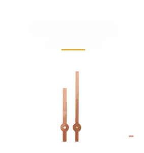 Detail view of rose gold aluminum clock hands showing hour and minute needles