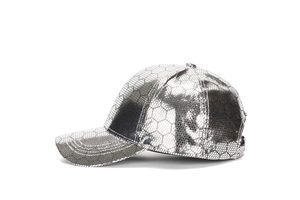 Detail shot of the silver metallic hexagonal mesh texture on this outdoor baseball cap