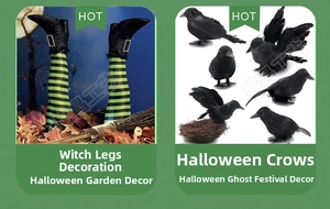 Halloween garden decor set with witch legs and realistic artificial black crow props