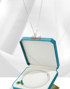 Octagonal velvet pearl necklace box with peacock blue finish and white interior lining