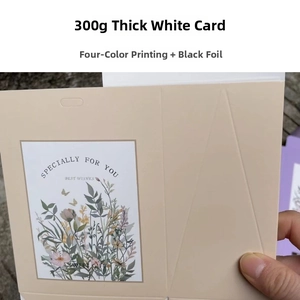 Detail of 300g cardstock wedding gift box with floral print and black foil stamping