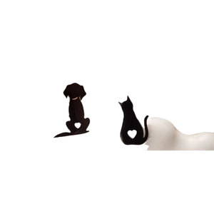 Asymmetric stainless steel dog and cat stud earrings with hollow heart silhouette