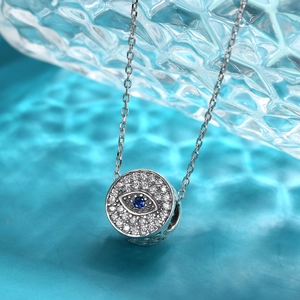 S925 sterling silver evil eye charm bead with pavé cubic zirconia on a delicate chain