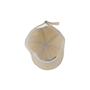 Inside view of beige toddler baseball cap with 3D embroidery and adjustable strap