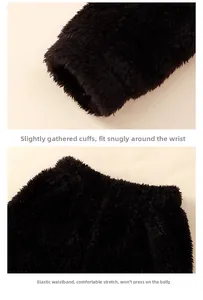 Detail view of elastic waistband and cuffed sleeves on soft fleece thermal pajamas