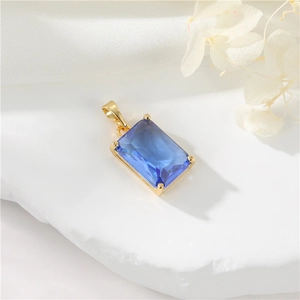 Blue rectangular gemstone pendant in 14K gold plated copper with four-prong setting