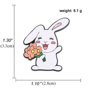 Cartoon rabbit enamel pin dimensions 1.30 x 1.10 inch with size and weight labels