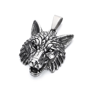 Punk vintage stainless steel Viking wolf head pendant for men with detailed engraving