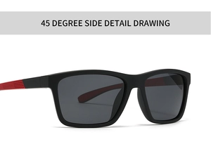 Detail view of sport sunglasses with matte black frames and red honeycomb texture