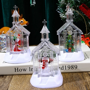 Luminous Christmas church lanterns set with Santa, snowman and snow scene